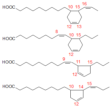 Cyclic fatty acids formed from alpha-linolenate